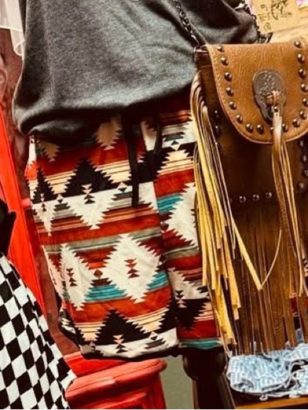 Boho Aztec Print Women’s Shorts in Rust & Turquoise